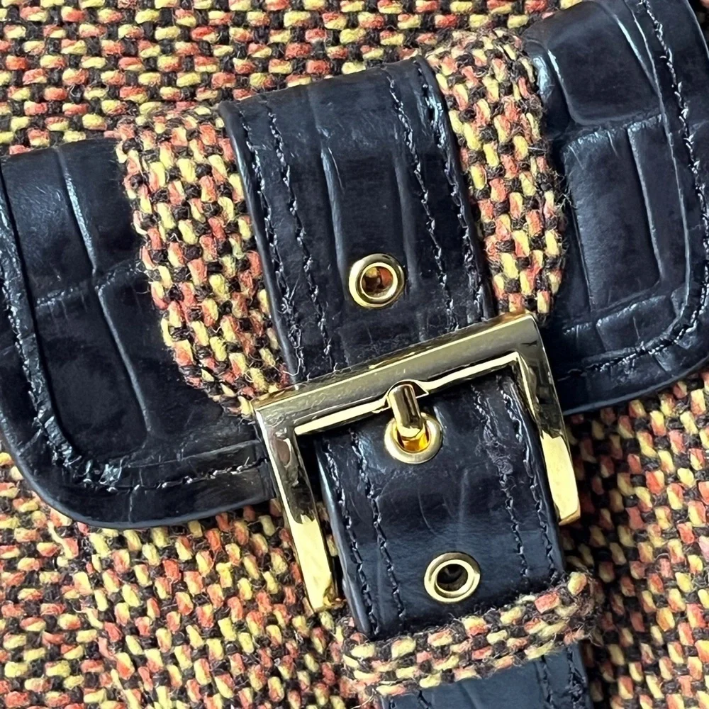 Vintage tweet fabric with a leather trim purse,bag by Firenze